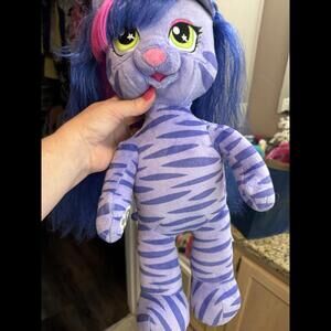 Cute Plush Purple Tiger Doll with Colorful Hair